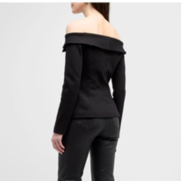 NWT $488 Sz 4 L'AGENCE Stephan Black Off Shoulder Jacket Blazer - Picture 3 of 12